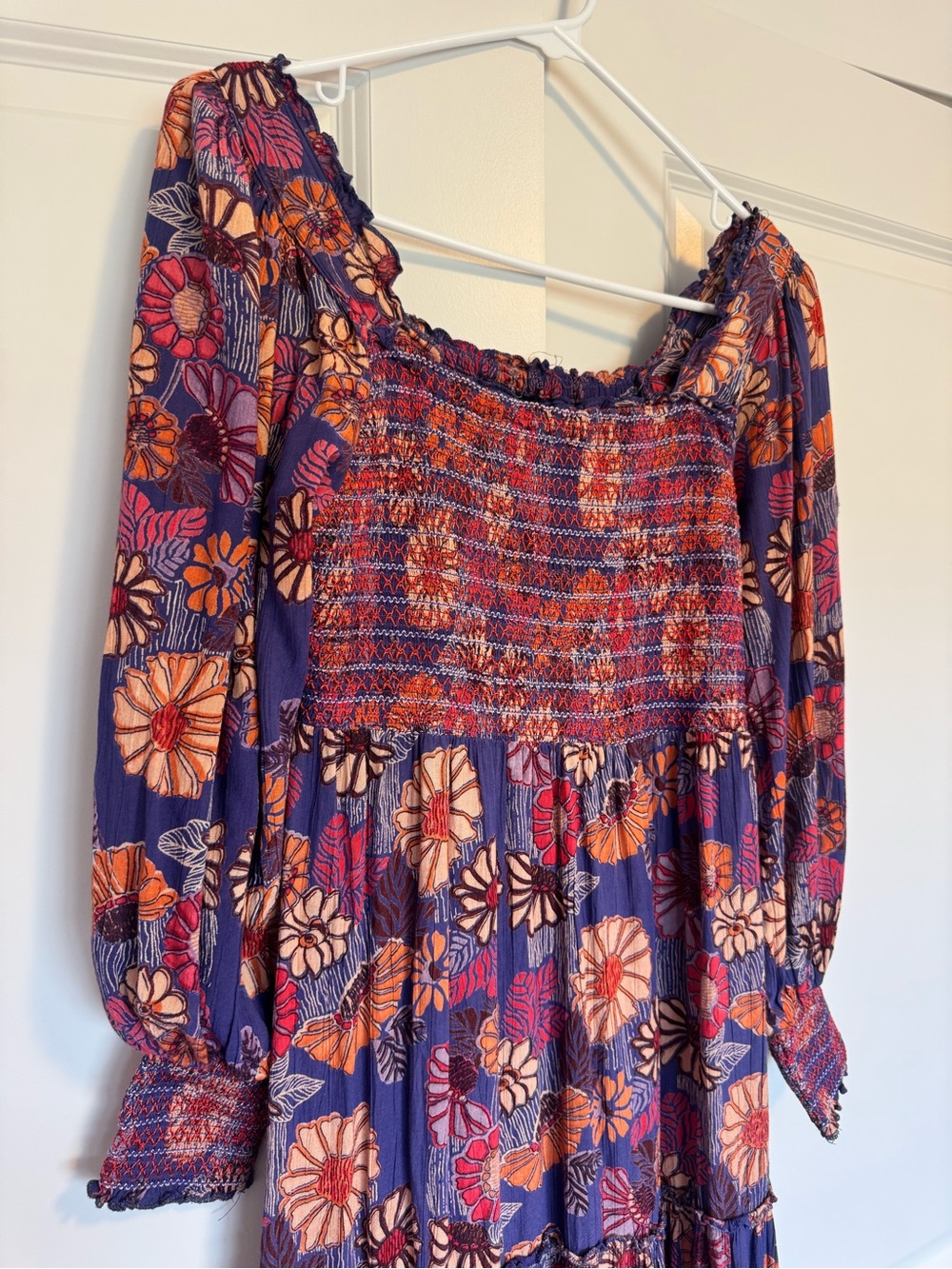 Stunning Floral Smocked Maxi Dress - Purple & Orange - Picture 1 of 4